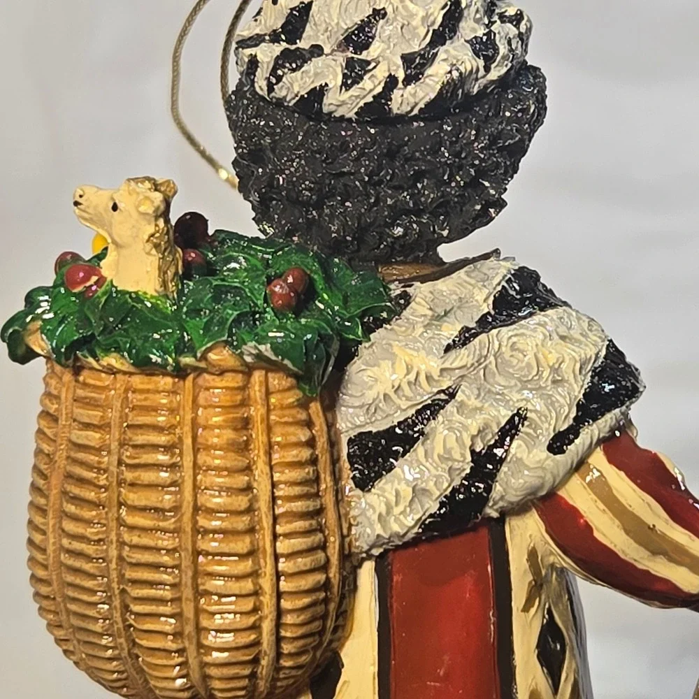 African Heritage Christmas Ornaments Set of 2 Boy with Elephant Girl with Basket - Picture 8 of 16